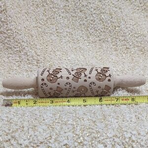 Embossed Wooden 9" Rolling Pin with Holiday Patterns Made In Poland